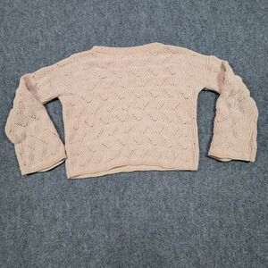 LC Lauren Conrad Sweater Womens S Peach‎ Crochet Knit Bell Sleeve Long Pullover